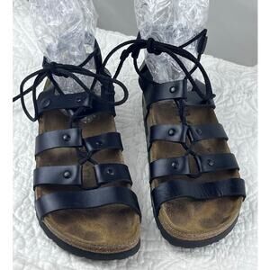 Papillio by Birkenstock Black Leather Gladiator Sandals - Size 7.5